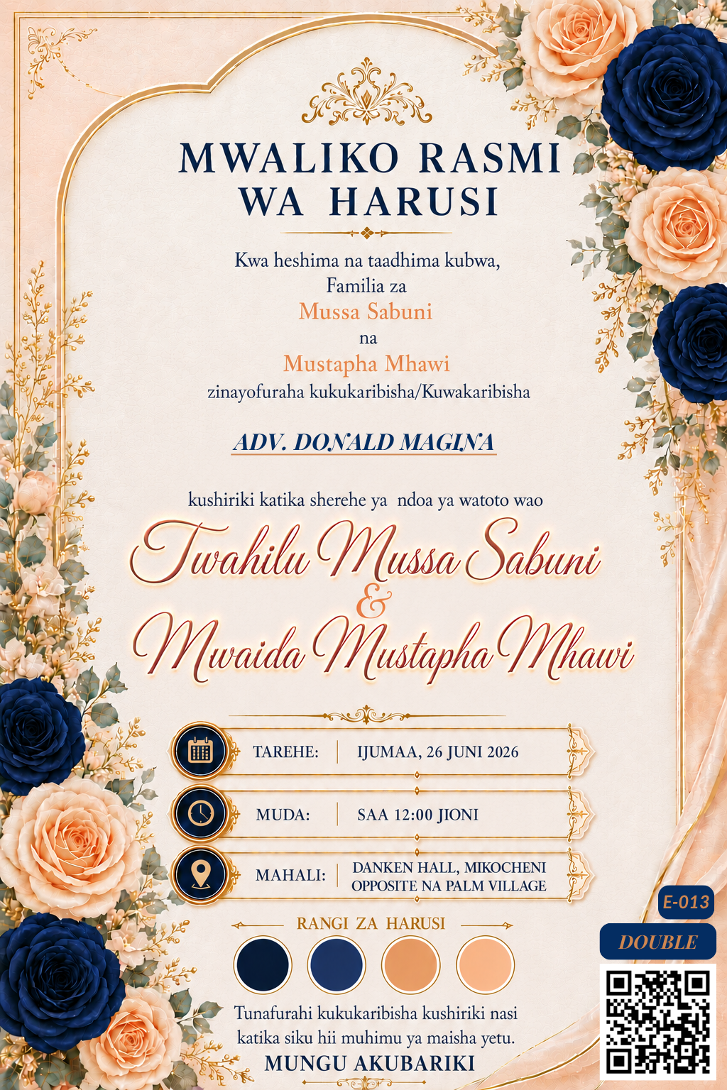 Twahilu and Mwaida wedding invitation card by EVARA CARDS